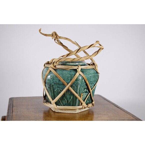 Antique Chinese hexagonal green ginger jar, blue green ginger jar, Chinese small - Picture 5 of 10